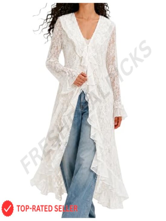 Other - Lace Maxi Cardigan Open Front Bell Sleeve Sheer Cover Up for Swimsuit